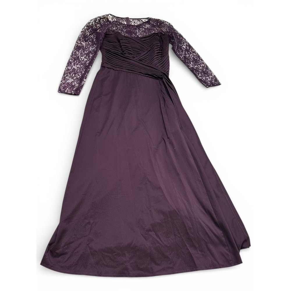 Tadashi‎ Shoji 31577L Elaborate Lace Sleeve Evening Gown Purple Formal